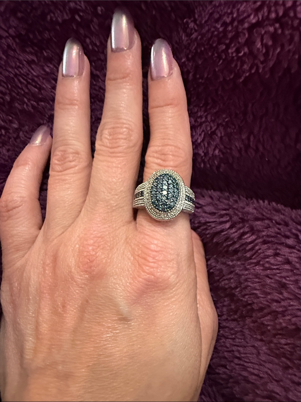 Sterling Silver Blue Oval Cluster Ring